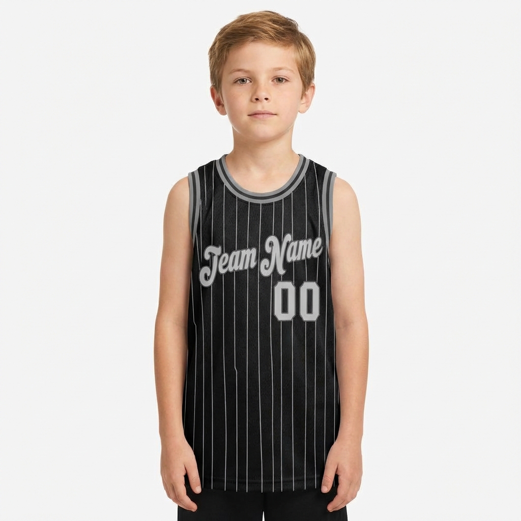 Custom Black & White/Grey Pinstripes Basketball City Edition Jersey