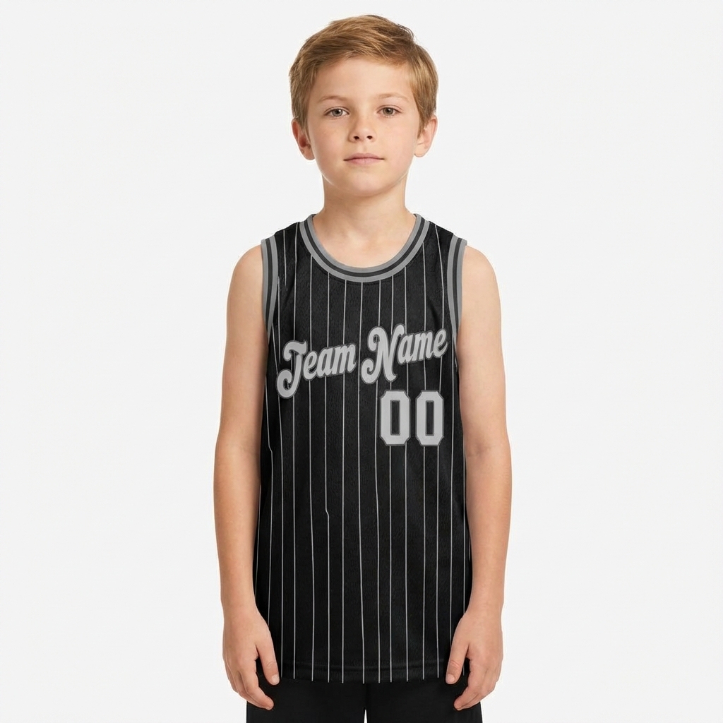 Custom Black & White/Grey Pinstripes Basketball City Edition Jersey