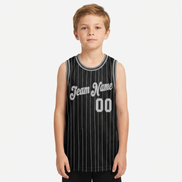 Custom Black & White/Grey Pinstripes Basketball City Edition Jersey