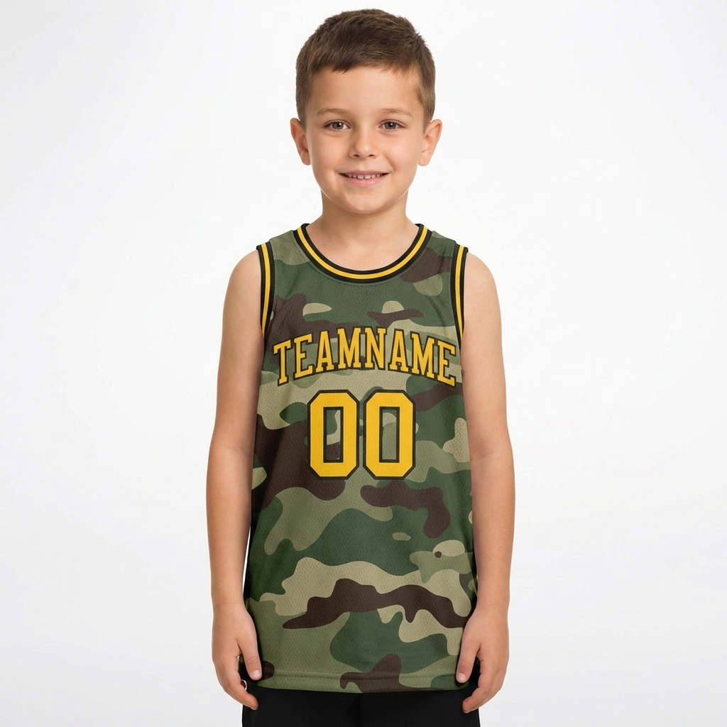 Custom Camo Yellow & Black Salute To Service Basketball City Edition Jersey