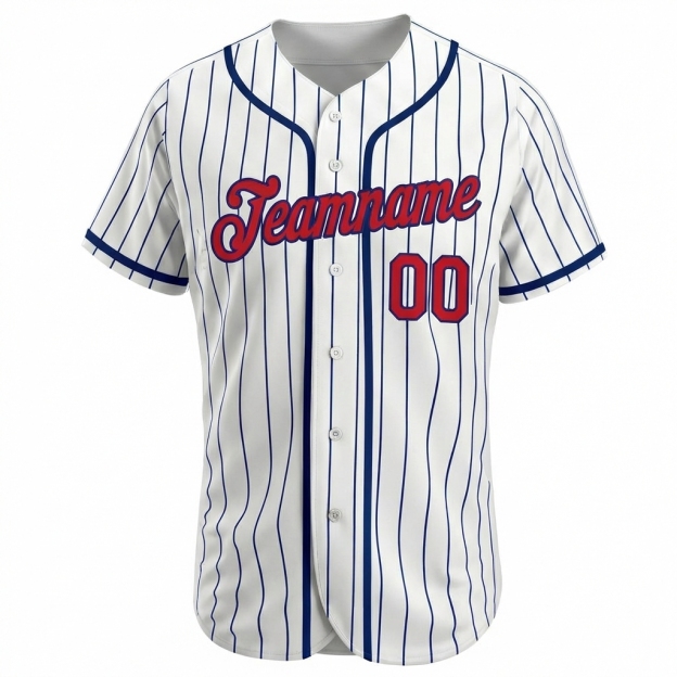 Custom White & Red/Navy Pinstripes Baseball Jersey