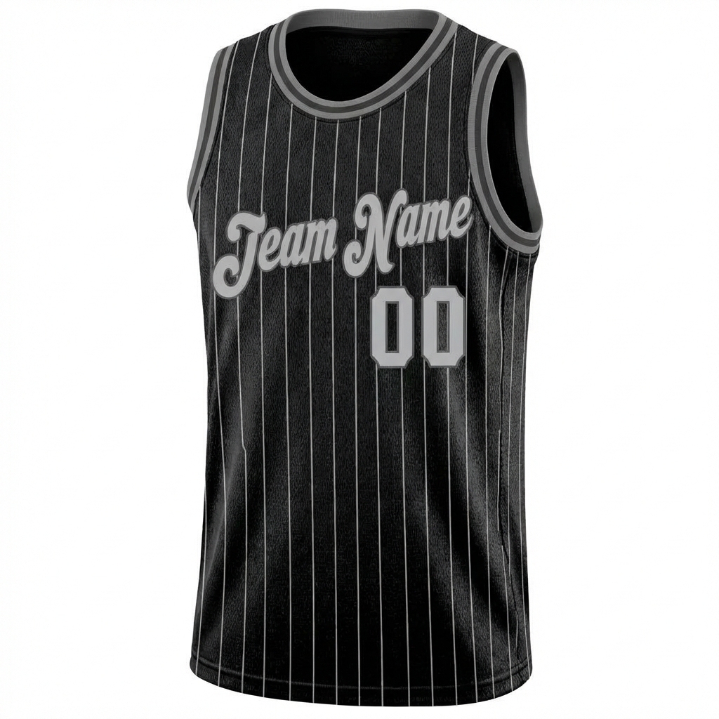 Custom Black & White/Grey Pinstripes Basketball City Edition Jersey
