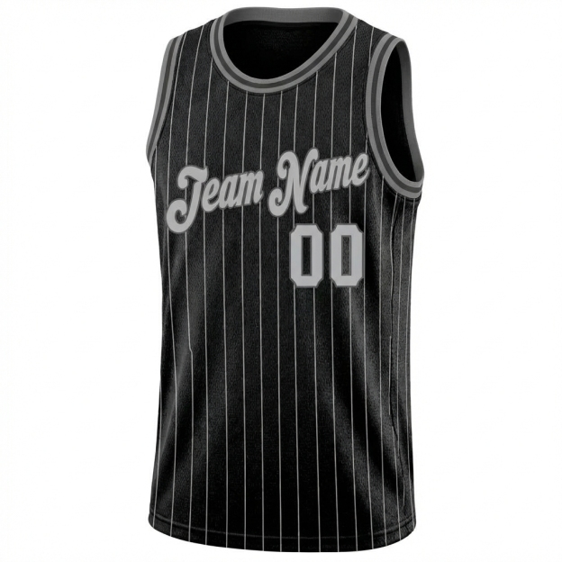 Custom Black & White/Grey Pinstripes Basketball City Edition Jersey