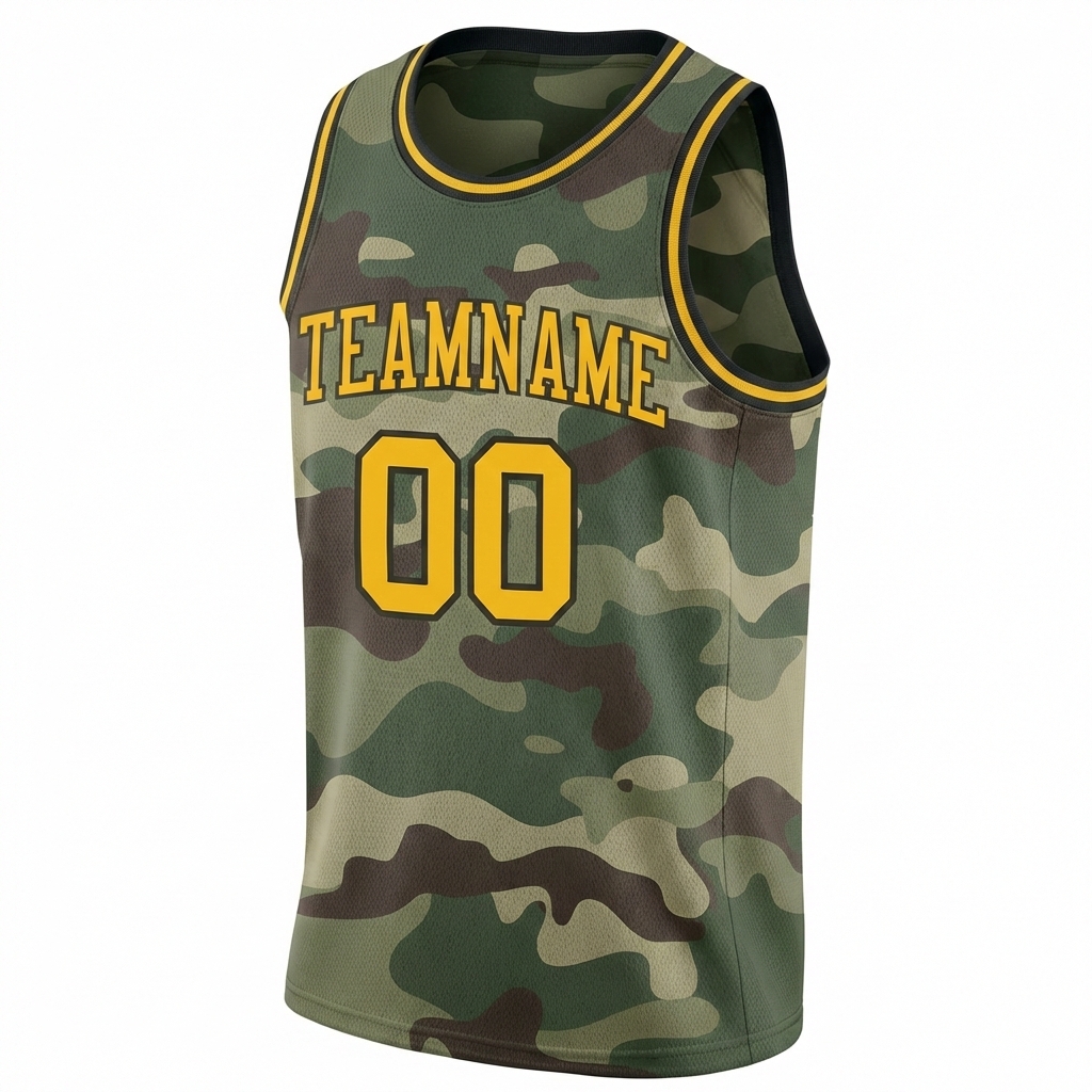 Custom Camo Yellow & Black Salute To Service Basketball City Edition Jersey