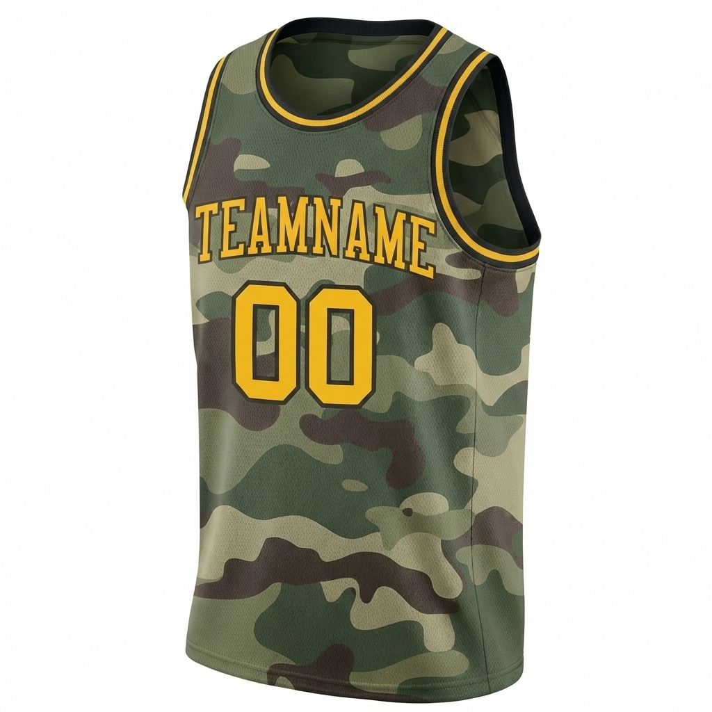Custom Camo Yellow & Black Salute To Service Basketball City Edition Jersey