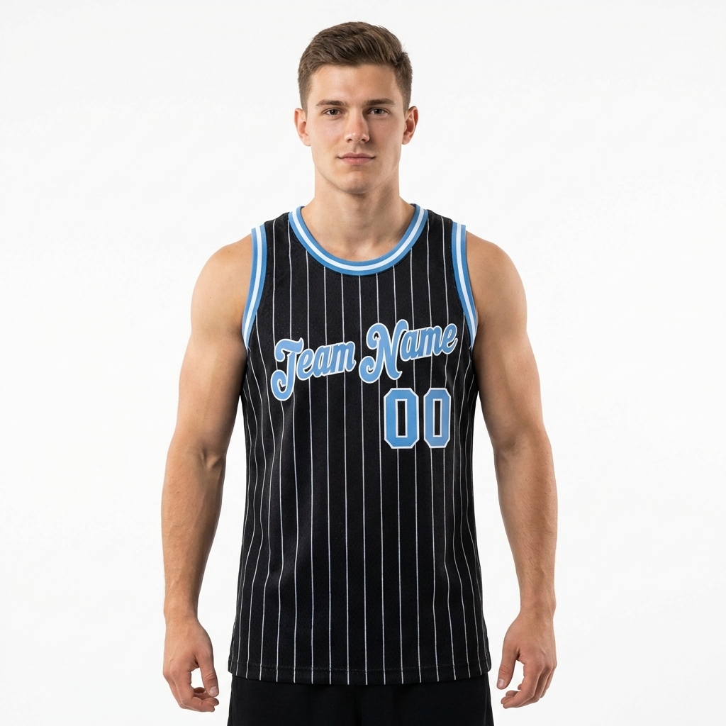 Custom Black & Blue/White Pinstripes Basketball City Edition Jersey