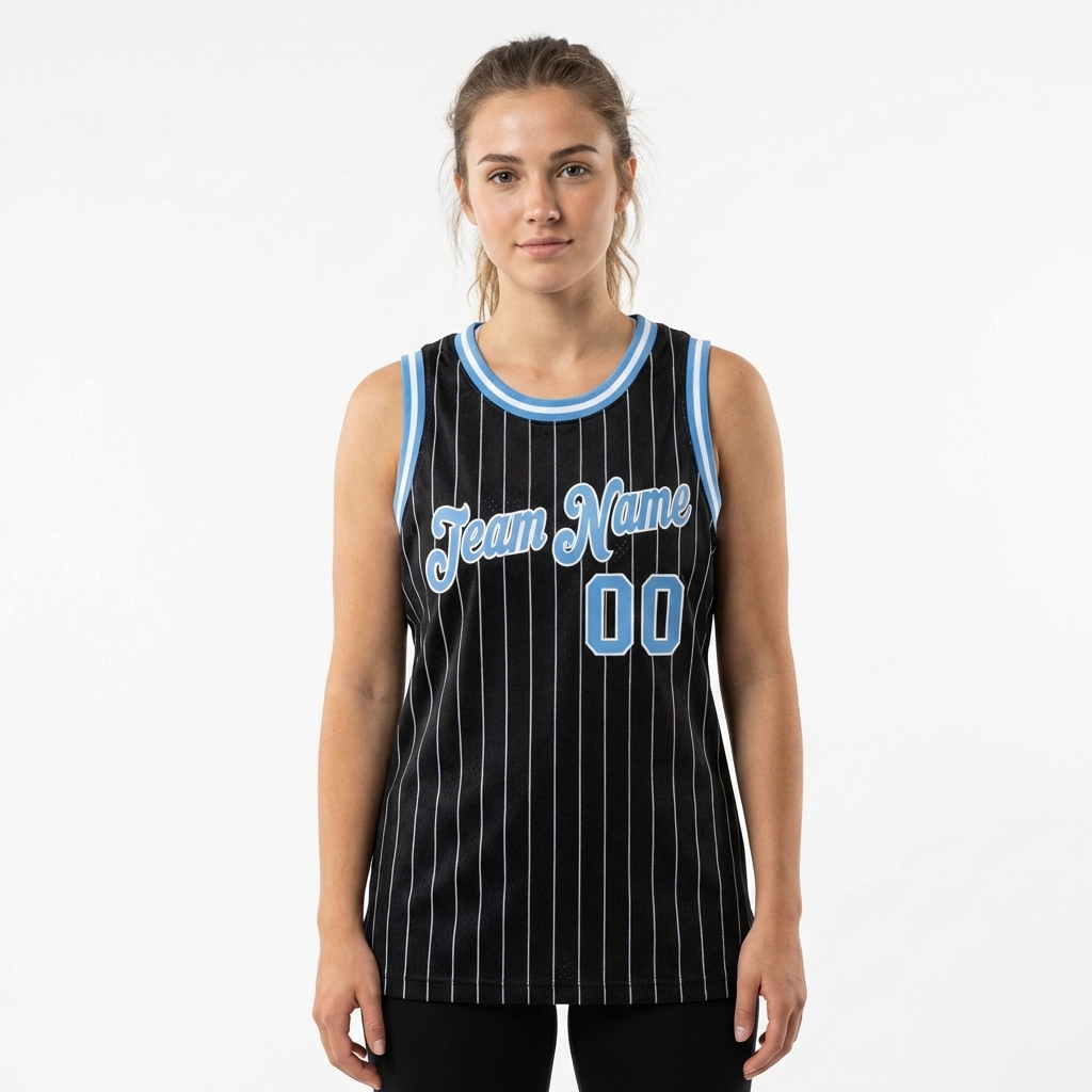 Custom Black & Blue/White Pinstripes Basketball City Edition Jersey