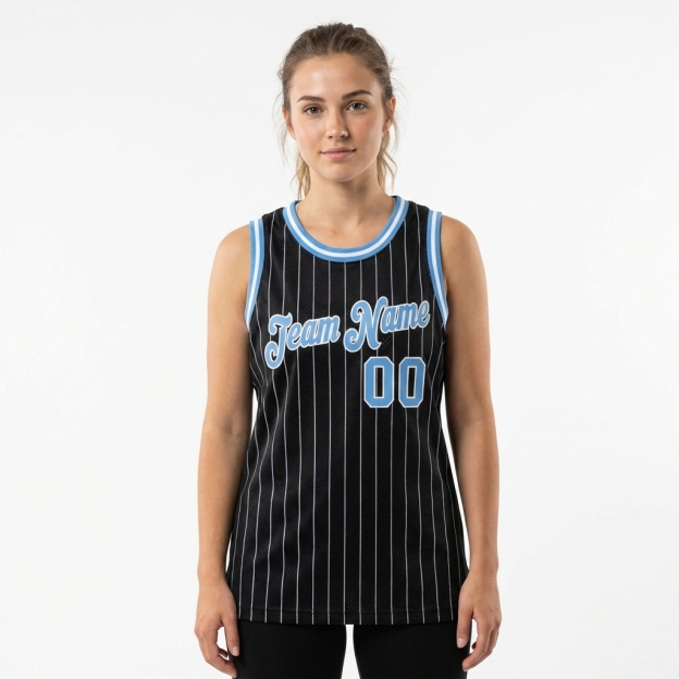 Custom Black & Blue/White Pinstripes Basketball City Edition Jersey