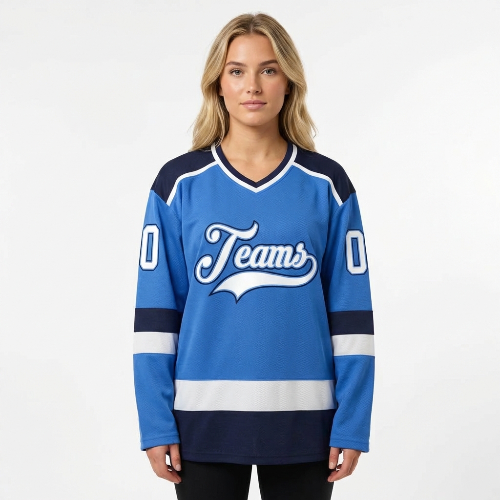 Custom Blue & White/Black Hockey Jersey