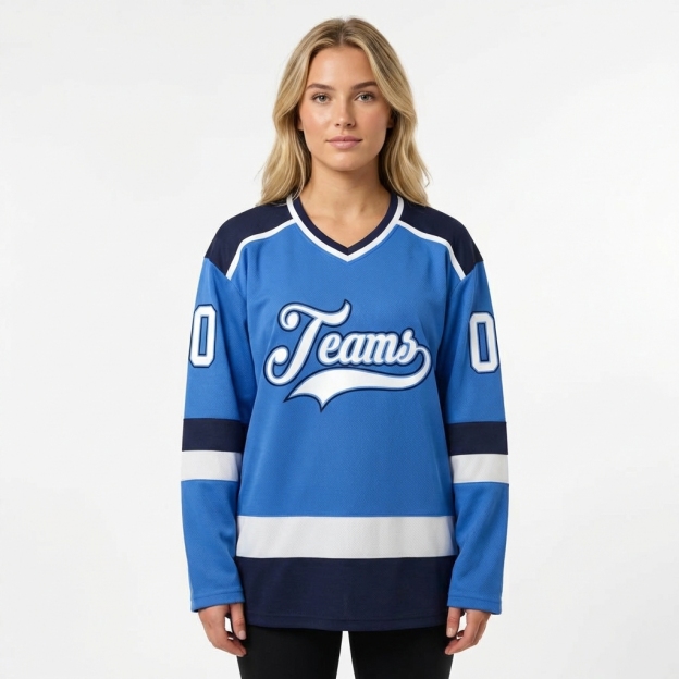 Custom Blue & White/Black Hockey Jersey