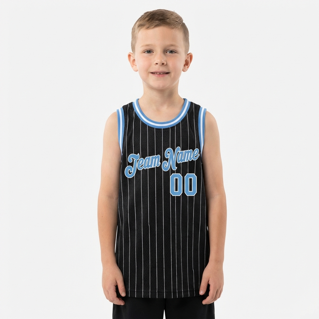 Custom Black & Blue/White Pinstripes Basketball City Edition Jersey