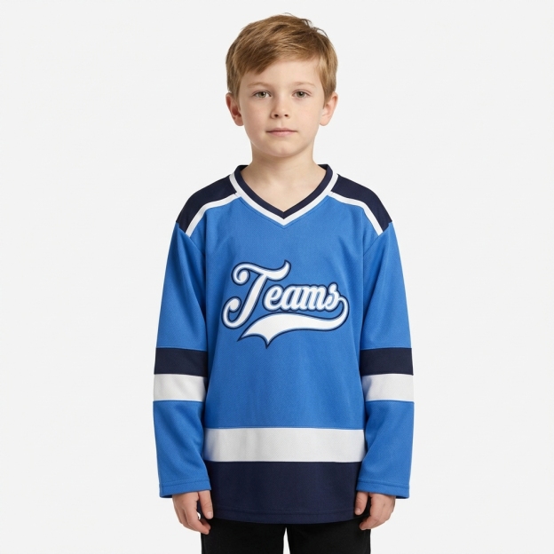Custom Blue & White/Black Hockey Jersey