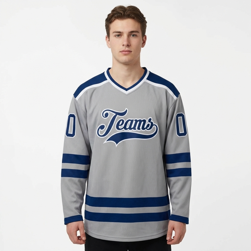 Custom Grey & Royal/White Hockey Jersey