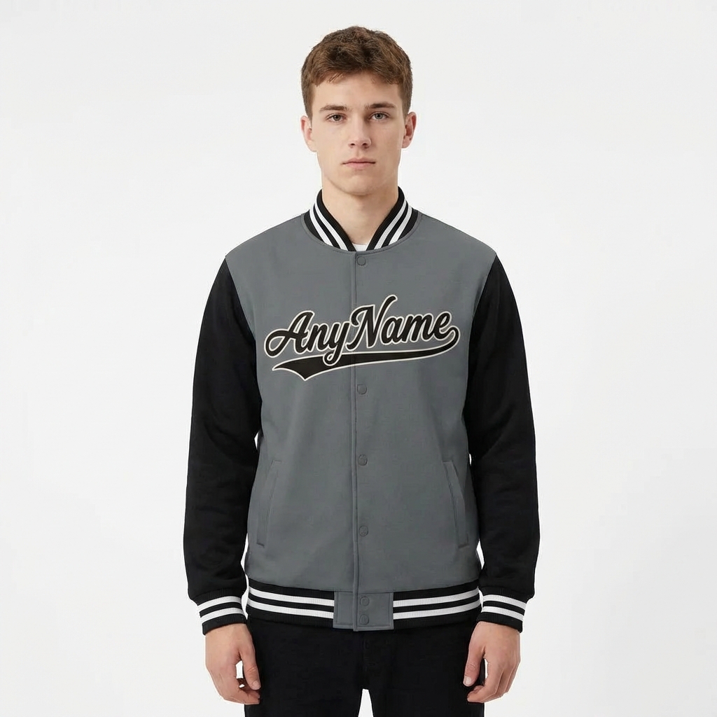 Custom Grey & Black/White Raglan Sleeves Full-Snap Fleece Jacket