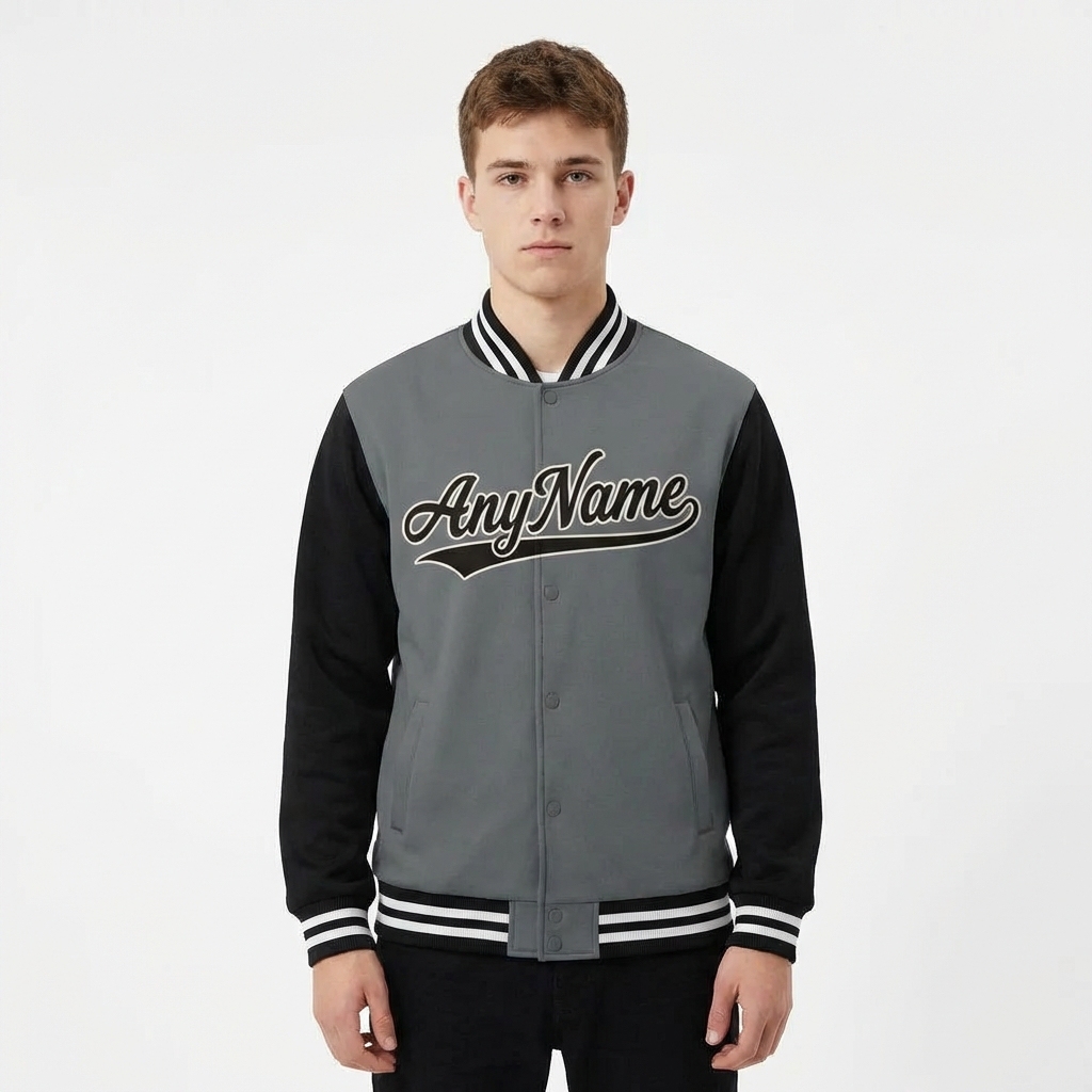 Custom Grey & Black/White Raglan Sleeves Full-Snap Fleece Jacket