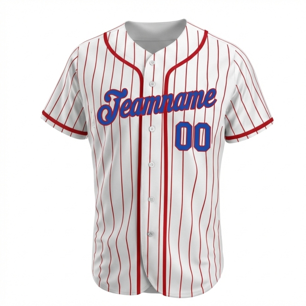 Custom White & Blue/Red Pinstripes Baseball Jersey