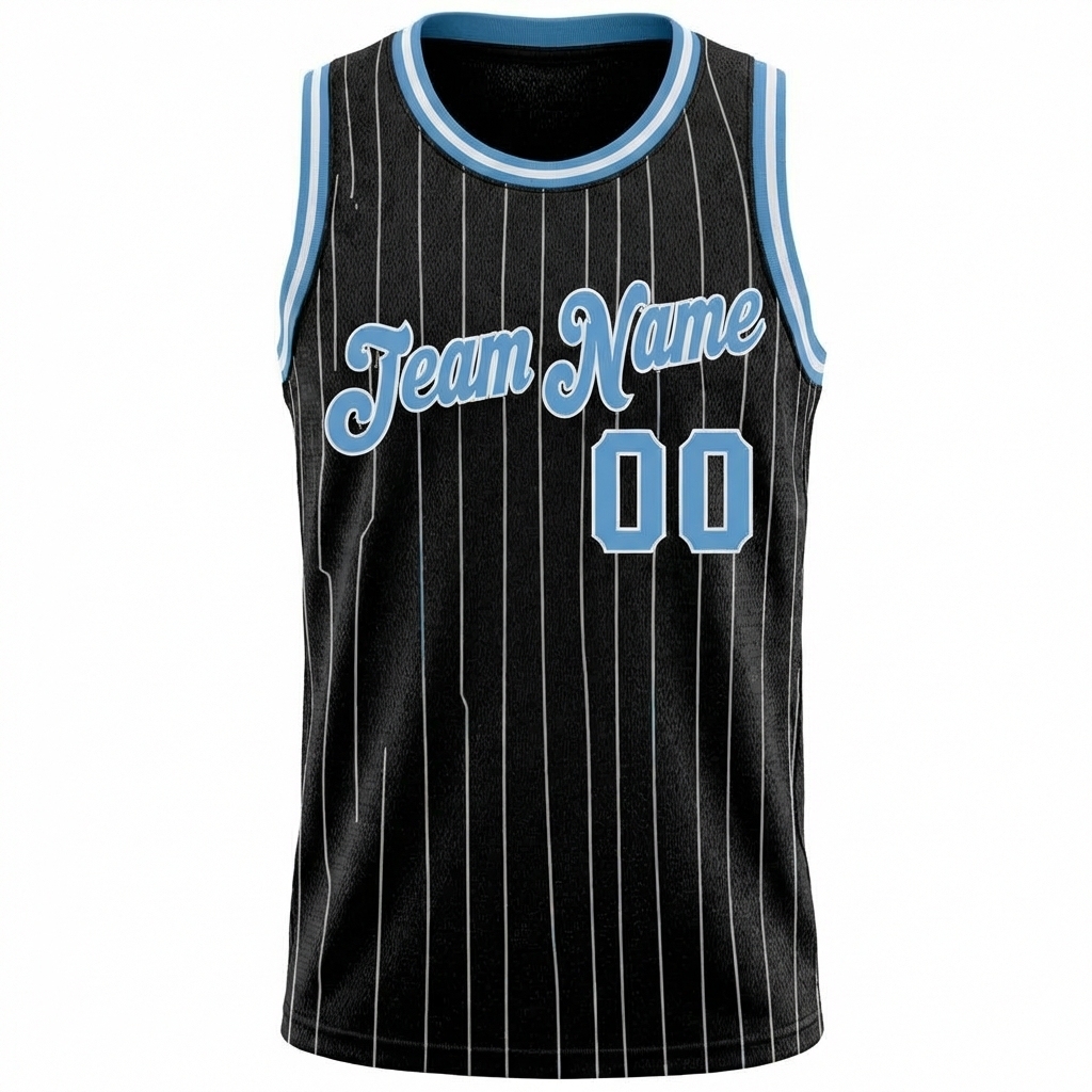 Custom Black & Blue/White Pinstripes Basketball City Edition Jersey