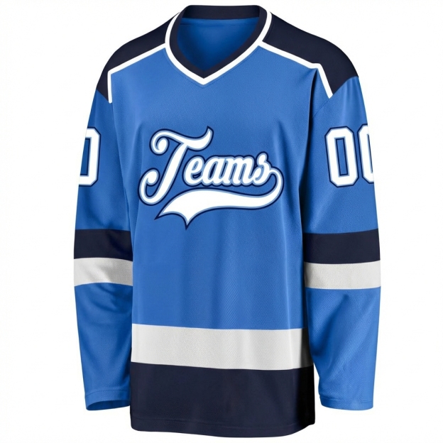 Custom Blue & White/Black Hockey Jersey