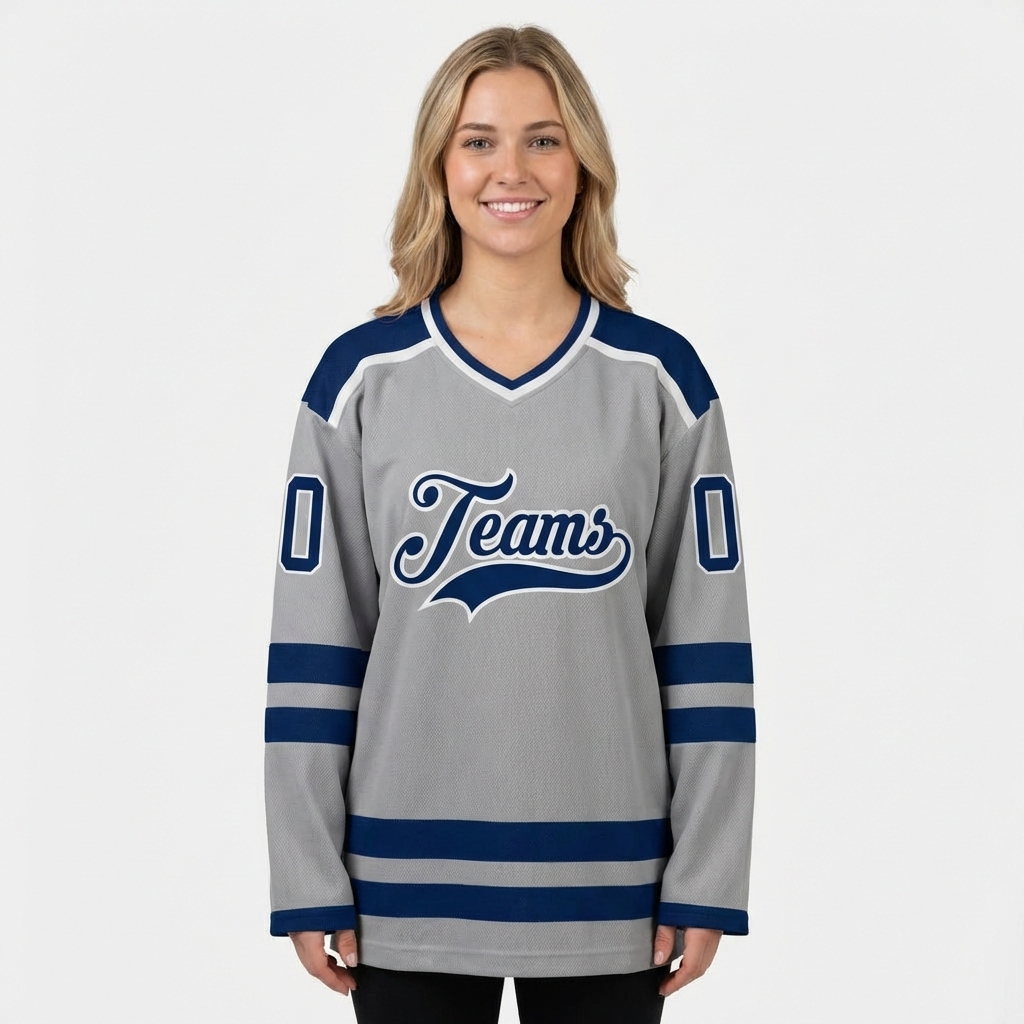 Custom Grey & Royal/White Hockey Jersey