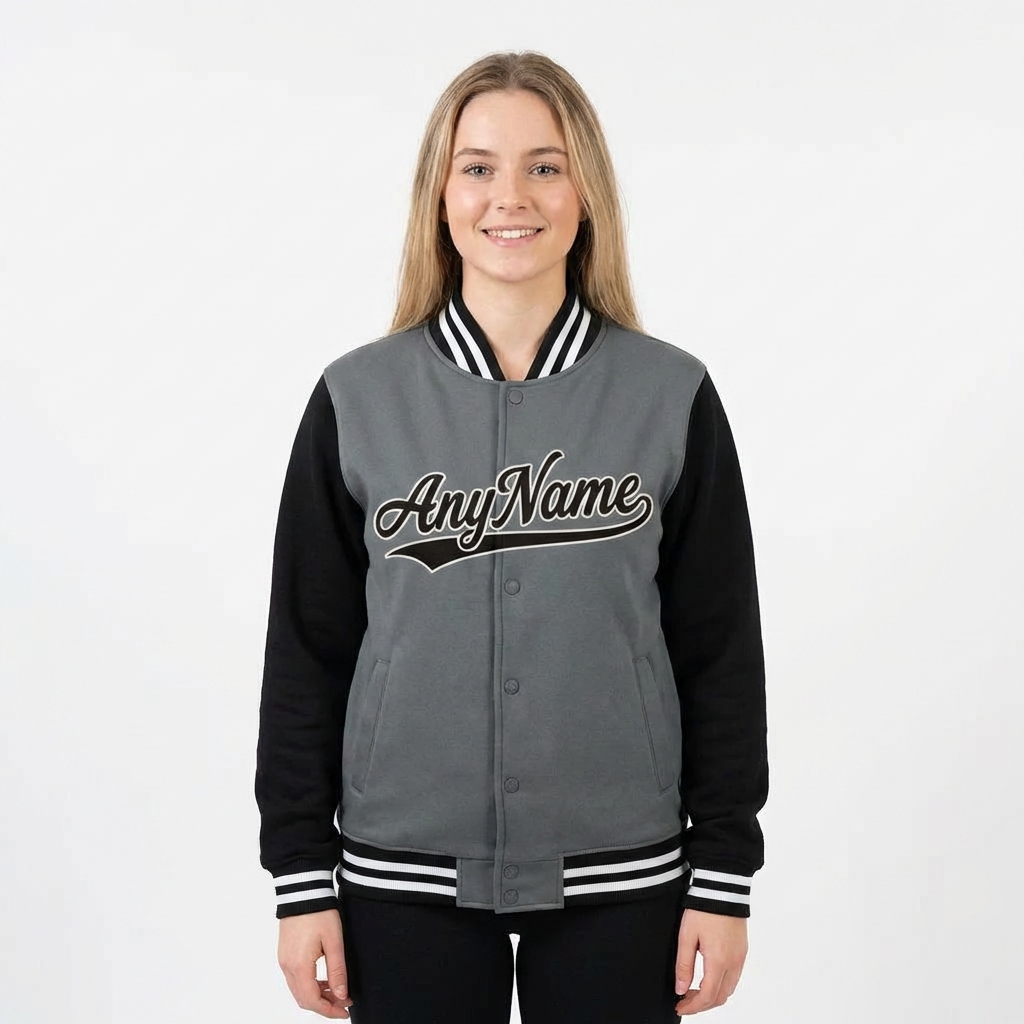 Custom Grey & Black/White Raglan Sleeves Full-Snap Fleece Jacket