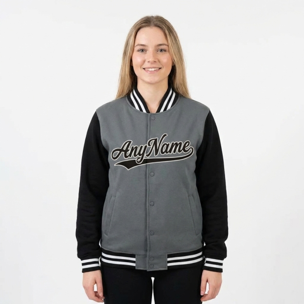 Custom Grey & Black/White Raglan Sleeves Full-Snap Fleece Jacket