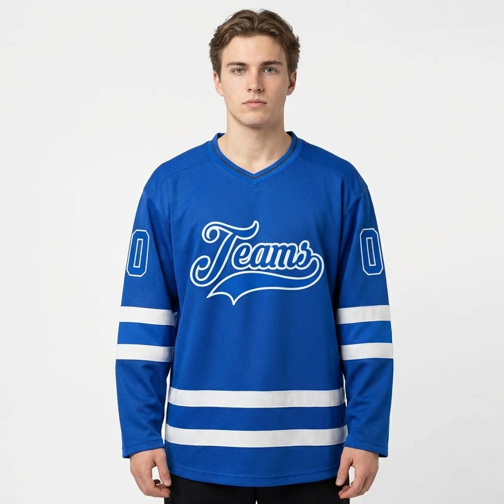 Custom Royal Blue & White Hockey Jersey