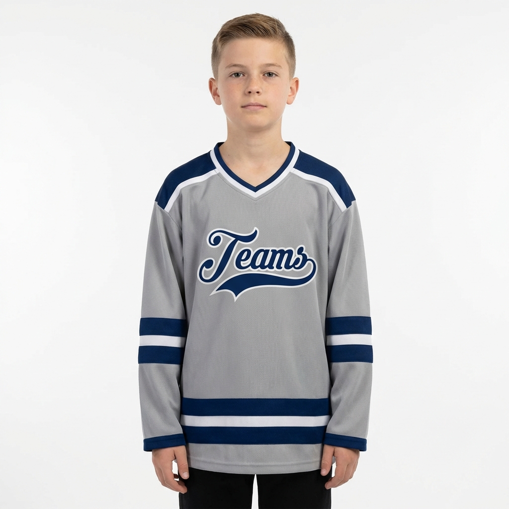 Custom Grey & Royal/White Hockey Jersey