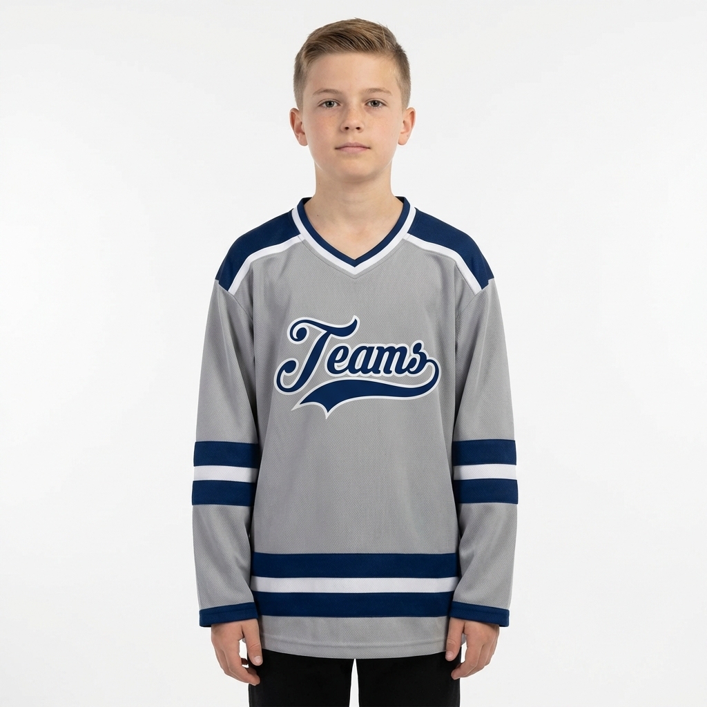 Custom Grey & Royal/White Hockey Jersey