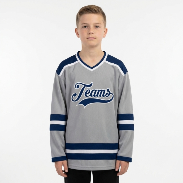 Custom Grey & Royal/White Hockey Jersey