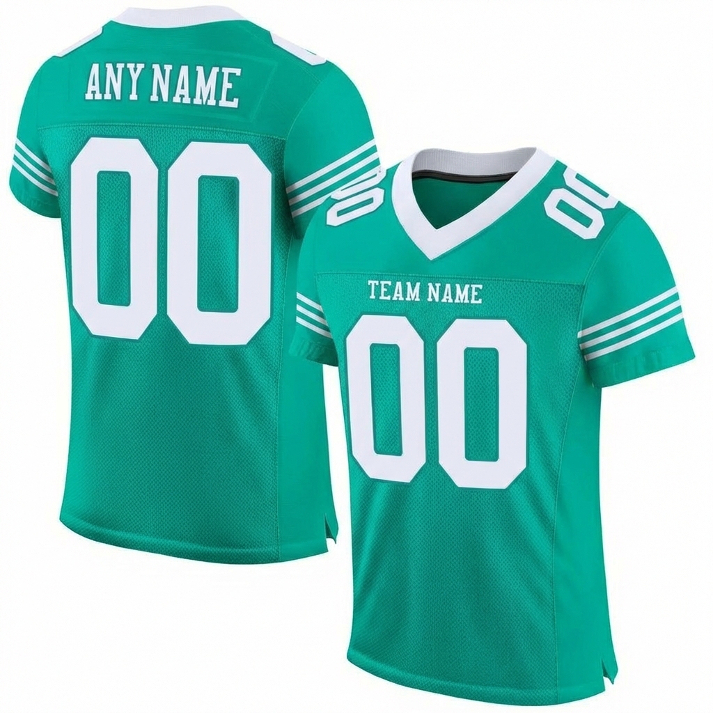 Custom Aqua & White Three Stripes Sleeves Football Jersey