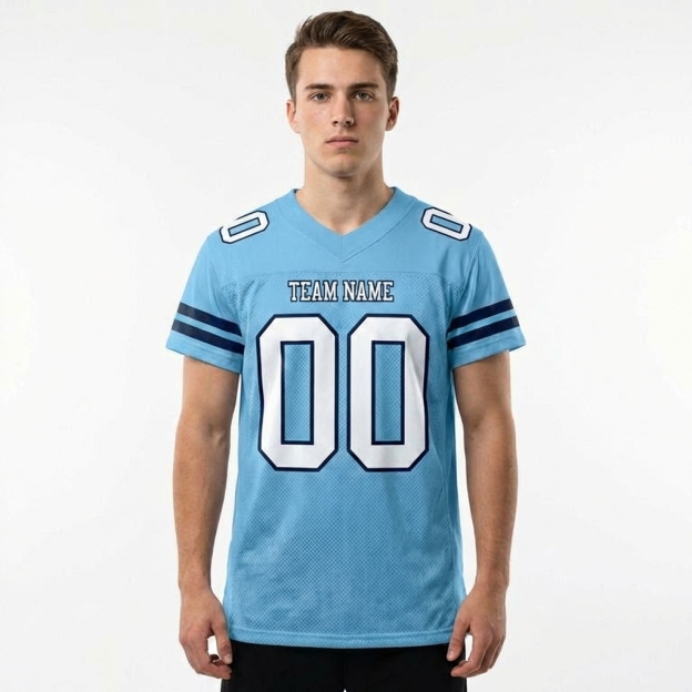 Custom Light Blue & White/Black Football Jersey