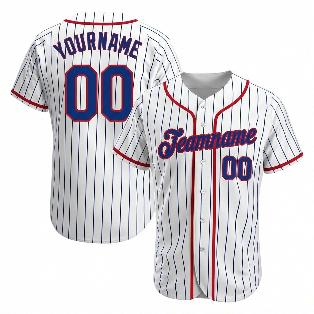 Custom White & Red/Royal Blue Pinstripes Baseball Jersey