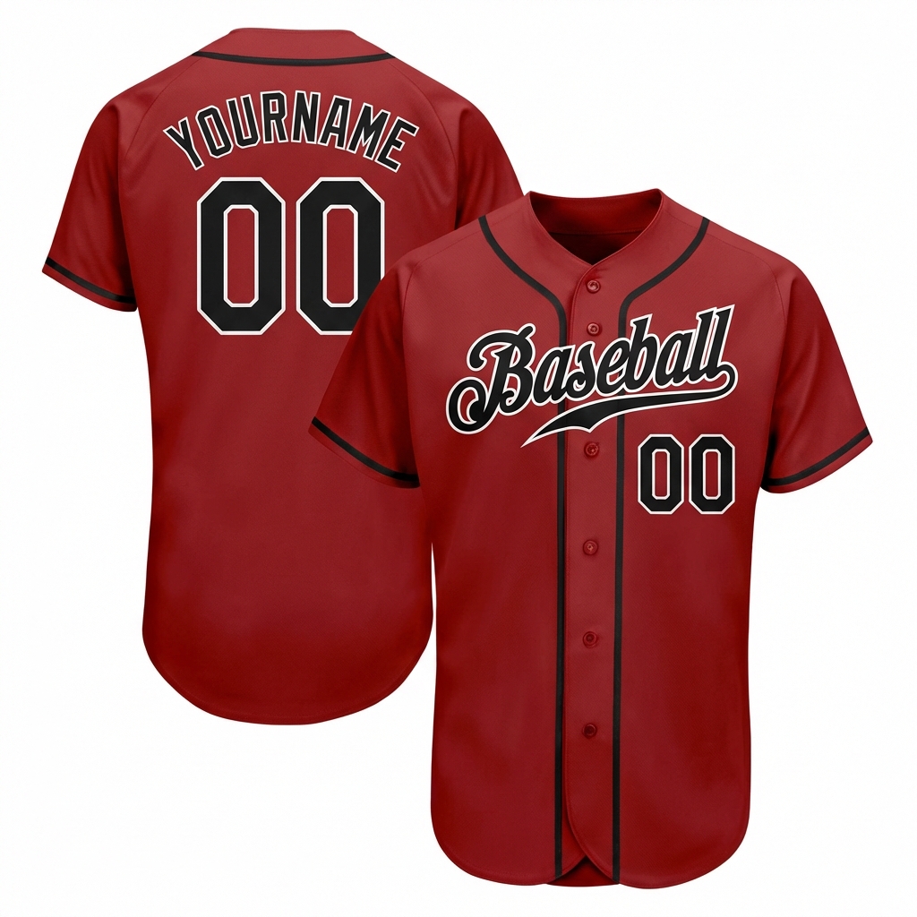 Custom Red & Black/Sliver Baseball Jersey
