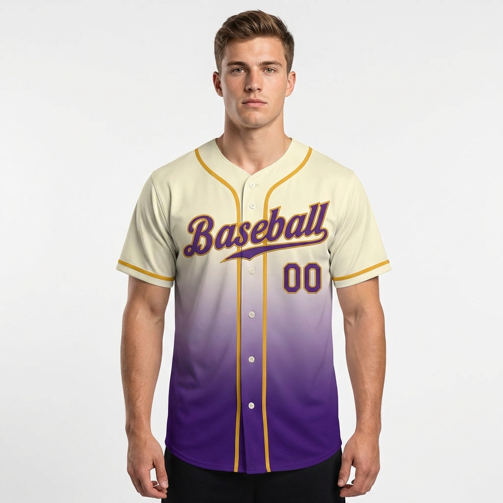Custom Cream & Purple/Gold Gradient Baseball Jersey