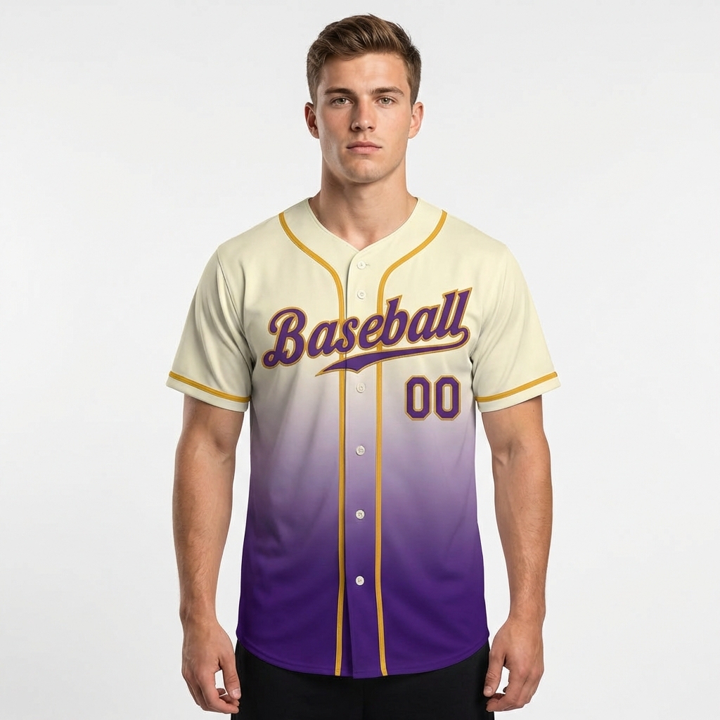Custom Cream & Purple/Gold Gradient Baseball Jersey