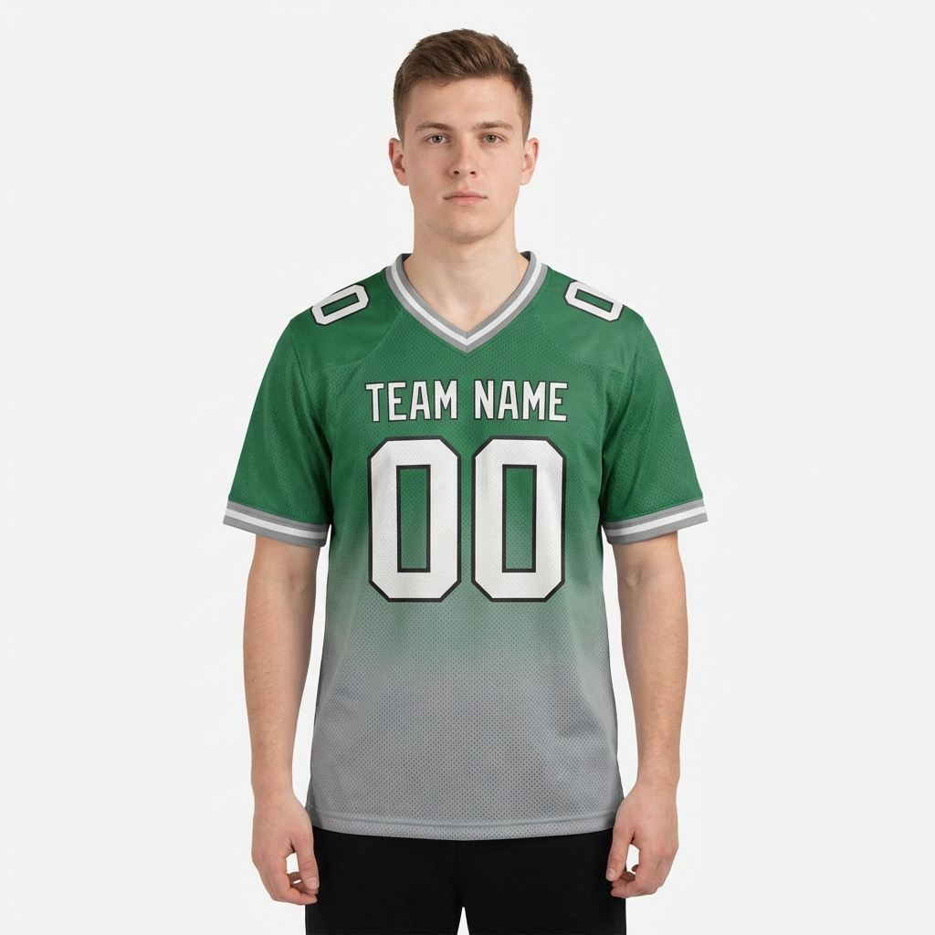 Custom Green & Grey/White Fade Fashion Football Jersey