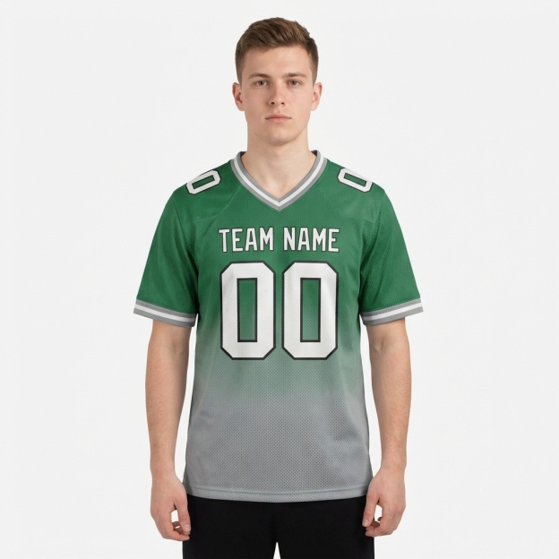 Custom Green & Grey/White Fade Fashion Football Jersey