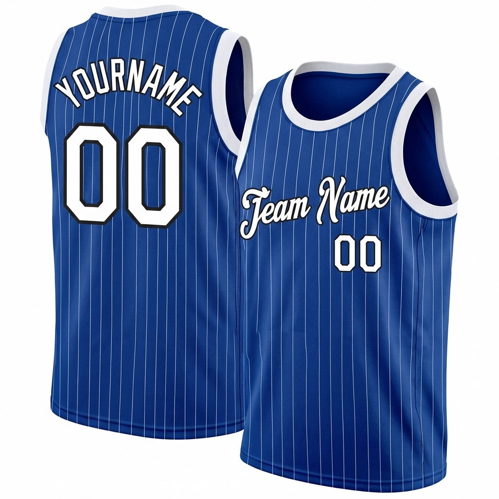 Custom Royal & White/Black Pinstripes Basketball City Edition Jersey