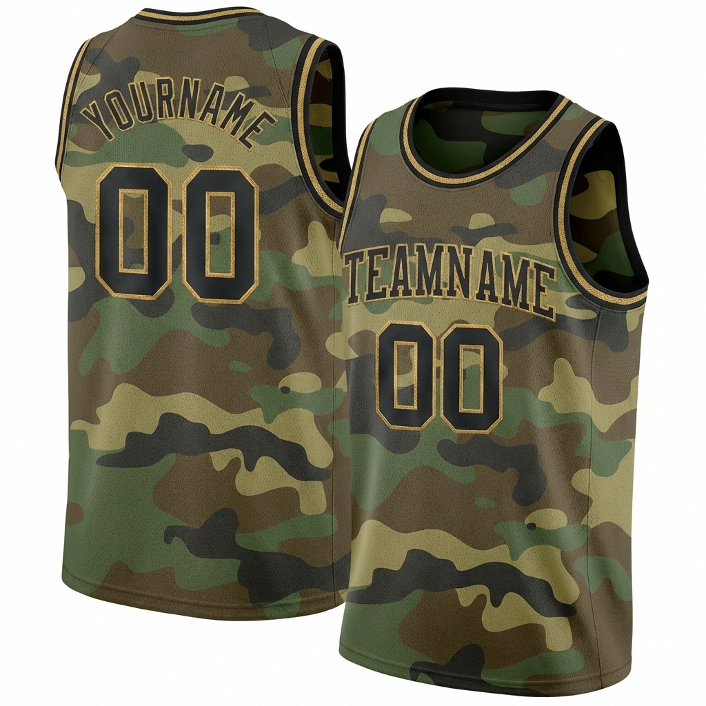 Custom Camo Black & Khaki Salute To Service Basketball City Edition Jersey