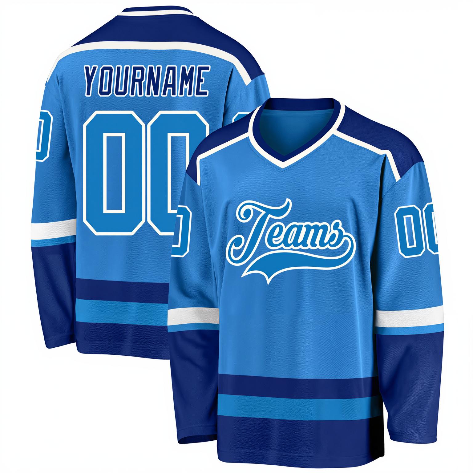 Custom Blue & Navy/White Hockey Jersey