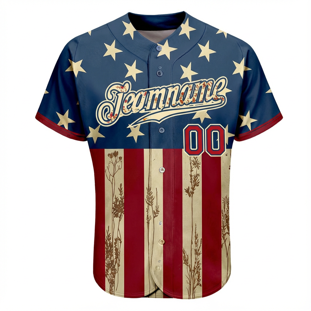 Custom White & Red/Navy 3D Flag Fashion Baseball Jersey