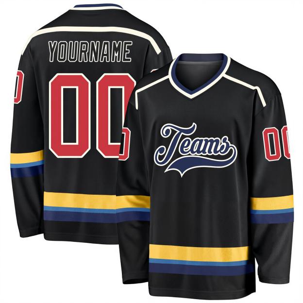Custom Black & Navy/White Hockey Jersey