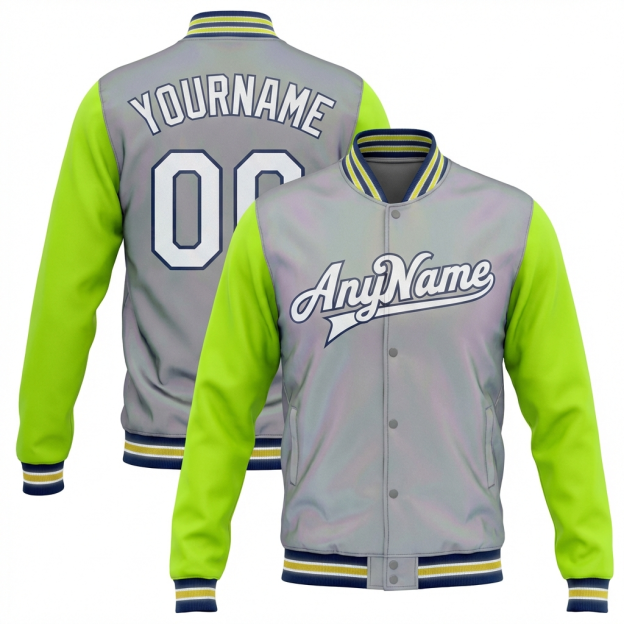 Custom Grey & White/Green Raglan Sleeves Full-Snap Fleece Jacket