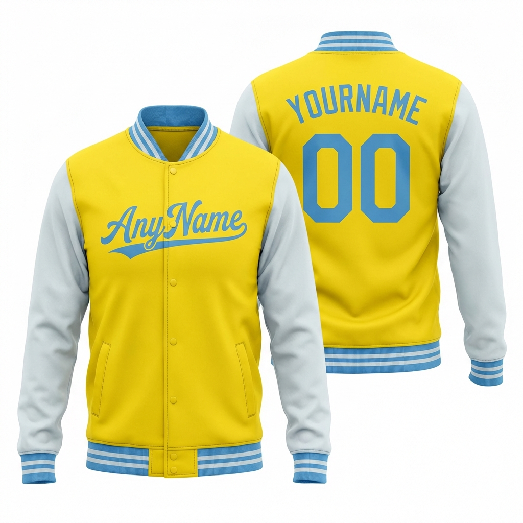 Custom Yellow & Blue/White Raglan Sleeves Full-Snap Fleece Jacket