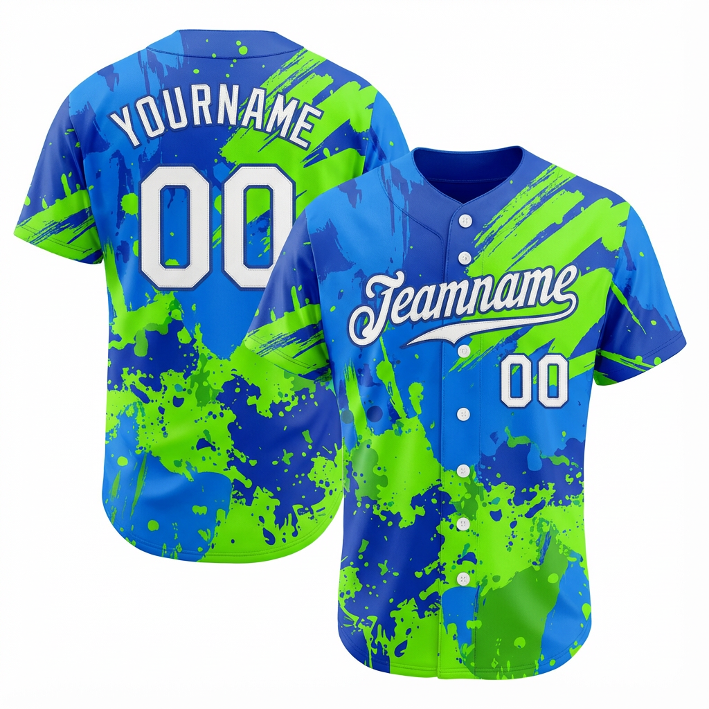 Custom Ink Splashes Green White&Blue Baseball Jersey