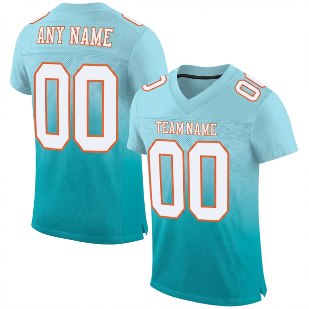 Custom Aqua & White/Orange Gradient Fashion Football Jersey