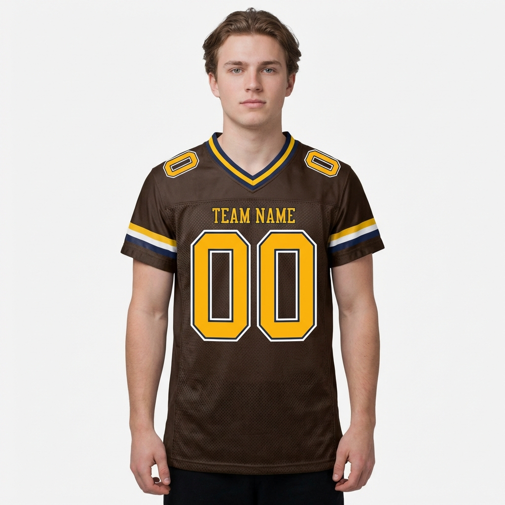 Custom Brown & Yellow/White Football Jersey