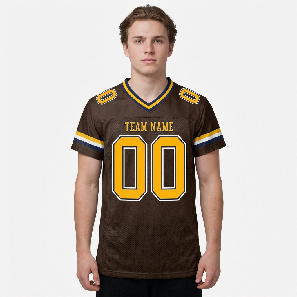 Custom Brown & Yellow/White Football Jersey