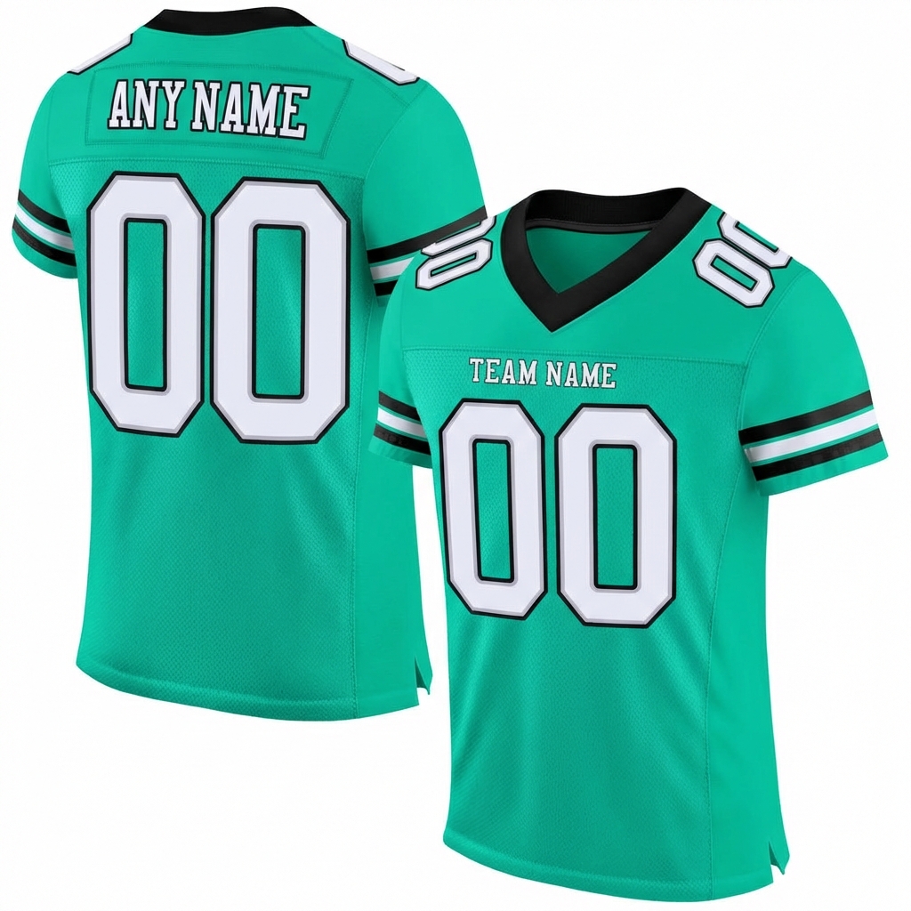 Custom Aqua & White/Black Football Jersey