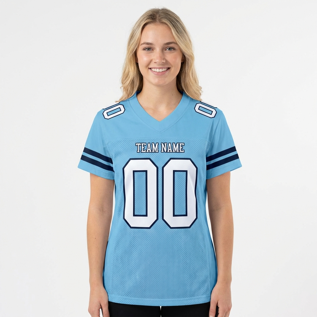Custom Light Blue & White/Black Football Jersey
